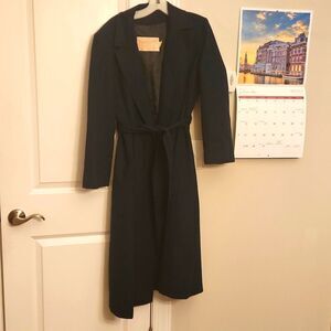 Pendleton Women's Dark Blue 100% Virgin Wool Long Coat Tie Waist Size L